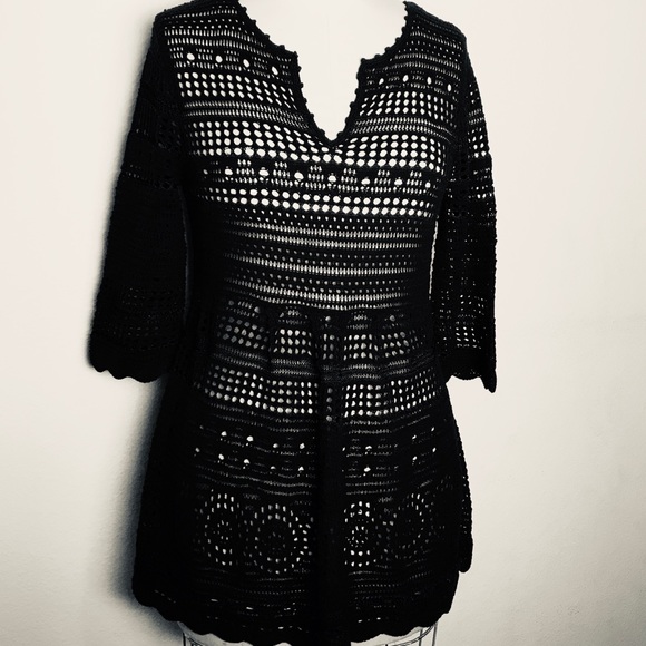 Black Open Crochet Pullover Sweater M - Picture 1 of 7